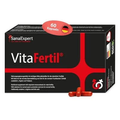 Abbildung von SanaExpert VitaFertil, Vitamine bei Kinderwunsch für den Mann, L Arginin, Alpha Liponsäure, Folsäure, Fruchtbarkeit (1)