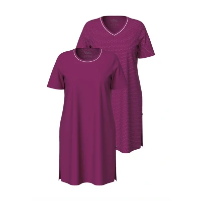 Abbildung von Ulla Popken 2ERPACK Rundhals Vausschnitt Halbarm Nachthemd, Damen, Größe: 42/44, Fuchsia pink