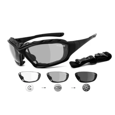 Abbildung von CHILLOUT RIDER® SELBSTTÖNEND Motorradbrille, Motorrad Sonnenbrille, Bikerbrille, Multifunktionsbrille beschlagfrei, windabweisend inkl. Brillenclip Bügel/Band &amp; Polster wechselbar