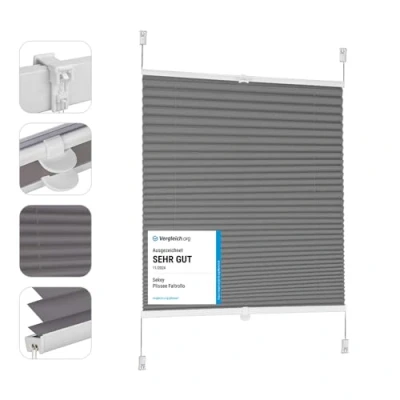 Abbildung von Sekey Plissee ohne Bohren Verdunkelung, Fenster Klemmfix Jalousie 60 cm breit, Verspannt Blickdicht Sonnenschutz Fensterollo, 60x120cm, Dunkelgrau