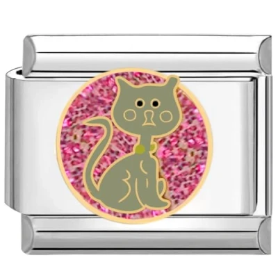 Abbildung von Quiges 9mm Italian Style Charm Modul Edelstahl Schwarze Katze für Italienische Armbänder