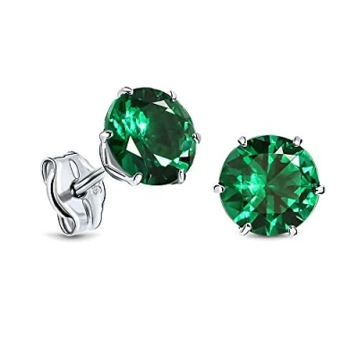 Abbildung von Miore Ohrstecker aus 9 Karat Weißgold (375) mit Smaragd im Rundschliff (0.78 Ct) Bouton Ohrringe Edelsteinen für Damen in edler Krappenfassung Allergenfrei &amp; handgemacht (6.7x6.7mm)