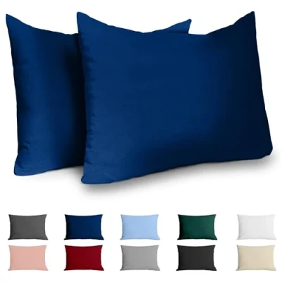 Abbildung von Dreamzie Kissenbezug 50x70 Renforcé Baumwolle (2er Set) Dunkelblau Dicht gewebt mit 57 Fäden/cm² 70x50 cm Oeko Tex Zertifiziert