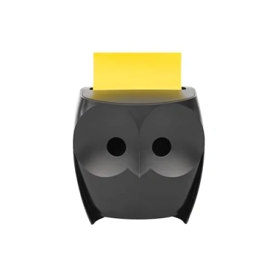 Abbildung von Post it Z Notes Dispenser, Eule, Schwarz + Super Sticky Notes, 45 Blatt/Block, 2 Blöcke/Packung