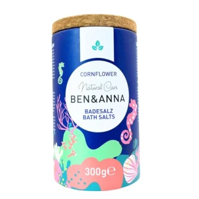 Abbildung von Ben &amp; Anna Premium Badesalz Cornflower für Muskelentspannungsbad mit Meersalz Perfekter Badezusatz Feuchtigkeitsspendend und Hautreinigend beruhigender Wirkung (300g (1er Pack), Kornblume)