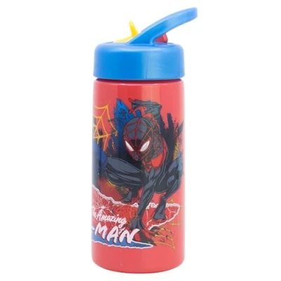 Abbildung von Spiderman Sport Trinkflasche mit Strohhalm und integriertem Griff, 410 ml