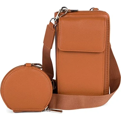 Abbildung von styleBREAKER Damen Taschen Set 2 Teilig Mini Bag mit Handy Fach und RFID Schutz, Umhängetasche, Handytasche, Crossbag 02012385, Farbe:Cognac