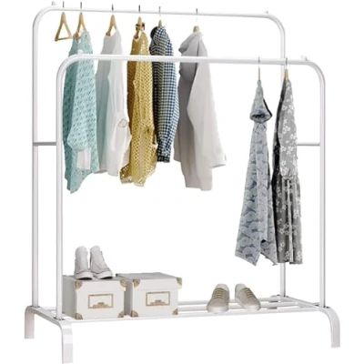 Abbildung von edihome, Kleiderständer, Kleiderstange, Doppelt, 110 x 150 54 cm, Schuhregal, Metallisch, Stabil, Clothes Rack, Klamotten Ständer, Organizer (Weiß)