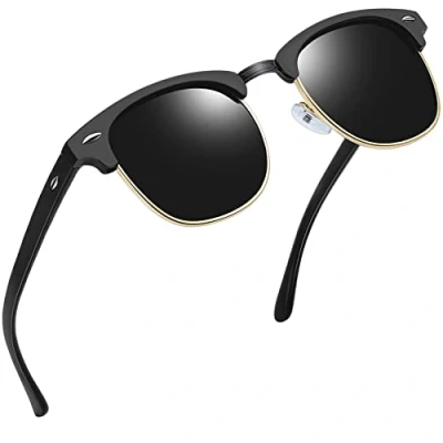 Abbildung von Joopin Retro Sonnenbrille Halbrahmen Herren Schwarze Polarisierte Brille und Vintage Damen UV400 Sunglasses für Fahren Tourismus (Matt Schwarz)