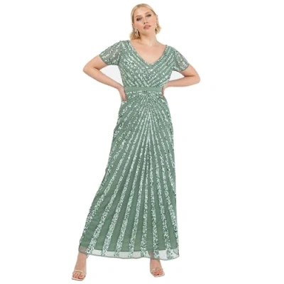 Abbildung von Maya Deluxe Damen Pailletten Maxi Abendkleid Elegant für Hochzeit V Ausschnitt A Linien Schnitt Brautjungfernkleid, Deep Mint, 46