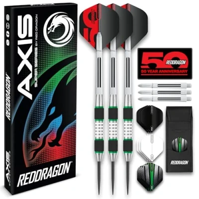 Abbildung von RED DRAGON Evos: 24 Gram Grün Tungsten Dartpfeile Profi Steel Darts Set mit Flights, Schäfte and Brieftasche