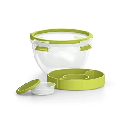 Abbildung von Emsa 518097 Clip &amp; Go Salatbox 1,0 L Mit Einsätzen für Toppings und Dressing To 100 % dicht Frische Dichtung, Grün