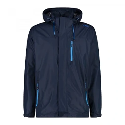 Abbildung von CMP Herren Regenjacke aus Ripstop Polyester mit abnehmbarer Kapuze, Schwarz Blau, 54