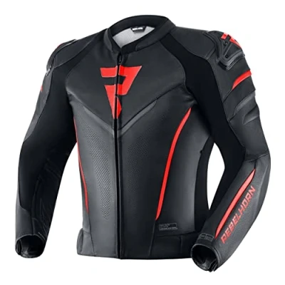 Abbildung von REBELHORN Fighter Leder Motorradjacke Ellbogen und Schulterschutz Wind wasserdichte Softshell Weste Belüftung Reflektierende Elemente 4 Taschen