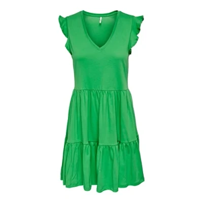 Abbildung von ONLY Damen Kurzes Rüschen Kleid Kurzarm Mini Dress mit V Ausschnitt aus Baumwolle ONLMAY