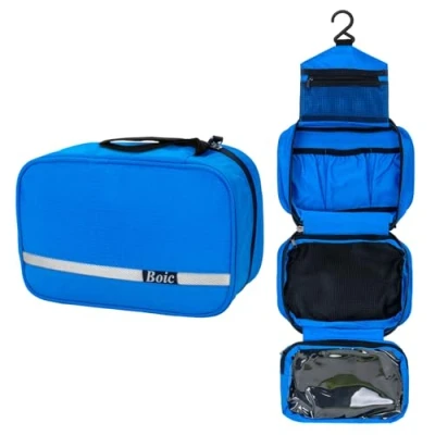 Abbildung von Boic Kulturbeutel Zum Aufhängen, Reise, Kulturtasche für Frauen Herren, Kosmetiktasche mit 4 fächern, Waschtasche lässig Toilettentasche Camping Oxford, Necessaire Mädchen (Blau)