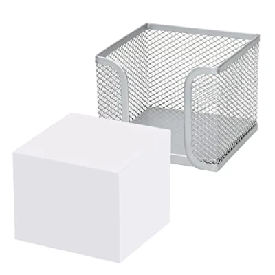 Abbildung von D.RECT Zettelbox aus Mesh Solides Metall Für den modernen Arbeitsplatz Silber mit Zettelblock 700 Blatt 95x95x80 mm