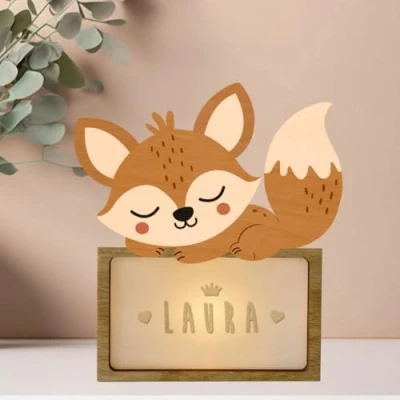 Abbildung von WONDEE Personalisierte Geschenke Baby, Nachtlicht baby Fuchs, zur Geburt, Taufgeschenke für Mädchen und Jungen Nachttischlampe kinder, geschenk personalisiert