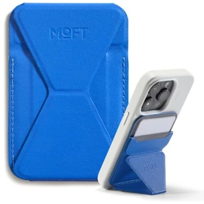 Abbildung von MOFT MagSafe Wallet Ständer für iPhone 16/15/14/13/12 Serie Kompatibel mit MagSafe, MOVAS Vegan Leder Magnetischer Handyständer 3 Betrachtungswinkeln, 2 Kartenhalter (Sapphire)