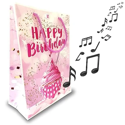Abbildung von MUSIK Geschenktüte zum Geburtstag, spielt beim Öffnen &quot;Celebration&quot; (Coverversion), tolle Geschenkverpackung mit süßem Überraschenungseffekt, GagBag von bentino