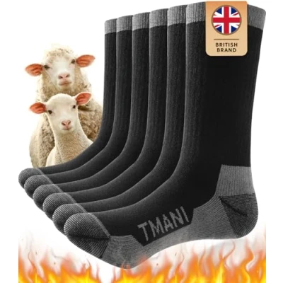 Abbildung von Tmani Merino Socken Thermosocken Wandersocken Outdoor &amp; Trekking Socken, Anti Blasen, Gepolstert Arbeitssocken Wintersocken Herren Damen
