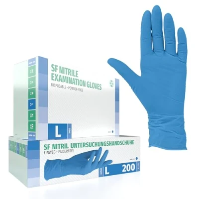 Abbildung von Nitrilhandschuhe 200 Stück Box (L, Blau) Einweghandschuhe, Einmalhandschuhe, Untersuchungshandschuhe, Nitril Handschuhe, puderfrei, ohne Latex, unsteril, latexfrei, disposible gloves, blue
