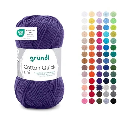 Abbildung von Gründl Wolle Cotton Quick uni dünne zum Häkeln Strickgarn Häkelgarn Glänzend und hautfreundlich 100% Baumwolle 1 Knäuel 50 g / 125 m Nadelstärke 3 4 nachtblau