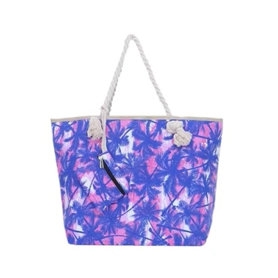 Abbildung von DonDon Strandtasche XXL Familie Badetasche Damen mit Reißverschluss Beach bag groß Palmen rosa blau