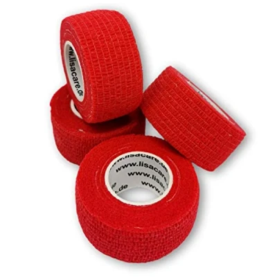 Abbildung von LisaCare Fingerpflaster selbsthaftend elastisches, wasserfestes, staub fett und schmutzabweisendes Pflaster ROT 4 Rollen á 2,5cm x 4,5m