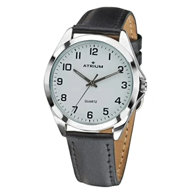 Abbildung von Atrium Herren Armbanduhr Klassisch Sehr Deutlich Silberfarben Analog Quarz mit Leder Armband Schwarz A10 10