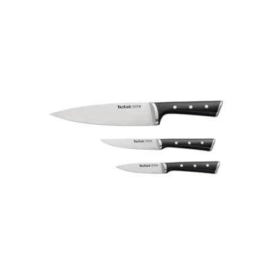 Abbildung von Tefal K2323S Ice Force 3 teiliges Messerse deutscher Edelstahl ergonomischer Griff spülmaschinenfest Edelstahl/Schwarz, 9x11x20 cm