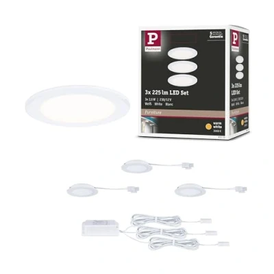 Abbildung von Paulmann 931.15 LED Möbeleinbauleuchten 3er Set rund 65mm 3x2,5W 3x180lm 230/12V 3000K Weiß
