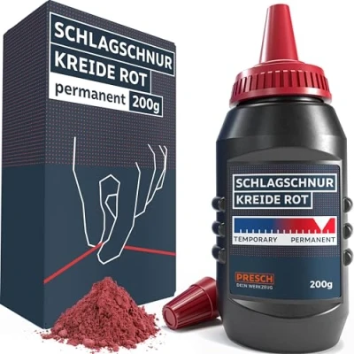 Abbildung von PRESCH Schlagschnurkreide rot 200g Klare, sichtbare Linien dank intensivem Perfekt für den Einsatz im Outdoor Bereich Wetterfester Kreidefarbe Schlagschnur Pulver