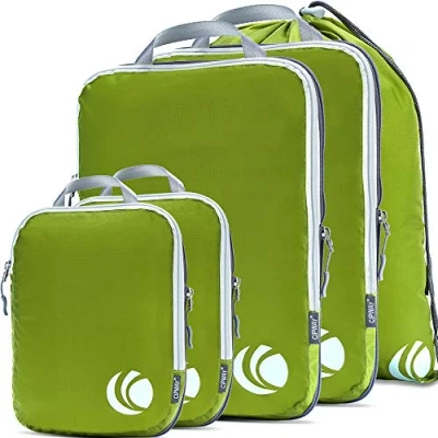 Abbildung von Cipway 5 Set Kompressions Packwürfel für Reisen, ultraleichte Verpackungsorganisatoren Gepäck, Koffer und Rucksack (grün), L