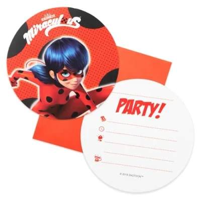 Abbildung von Procos 91351 Einladungen &amp; Umschläge, jeweils 6 Stück, Miraculous Ladybug, Kindergeburtstag