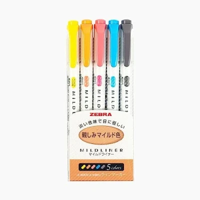 Abbildung von 5er Pack Zebra Highlighter Mildliner Marker mit Doppelspitze in sanften Farben, WKT7 N 5C