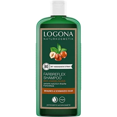 Abbildung von LOGONA Naturkosmetik Farbreflex Shampoo Braun Schwarz für natürlich glänzendes Haar, Geeignet braunes und schwarzes Color Haarshampoo mit veganer Formel aus Bio Haselnuss, 1 x 250 ml