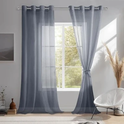Abbildung von DWCN Sheer Voile Vorhang Transparente Gardine mit Ösen 2 Stücke Ösenschal für Wohnzimmer, Babyroom，Schlafzimmer, Dunkelgrau, 210x132cm(HxB)