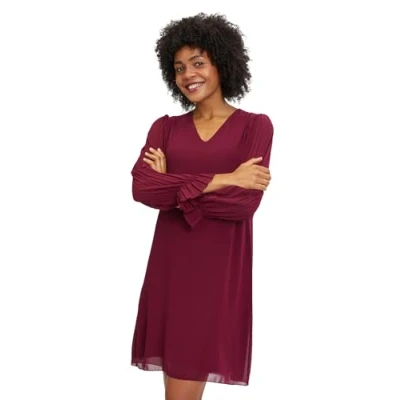 Abbildung von Cartoon Plissee UNI Freizeitkleid, Damen, Größe: 38, Red plum