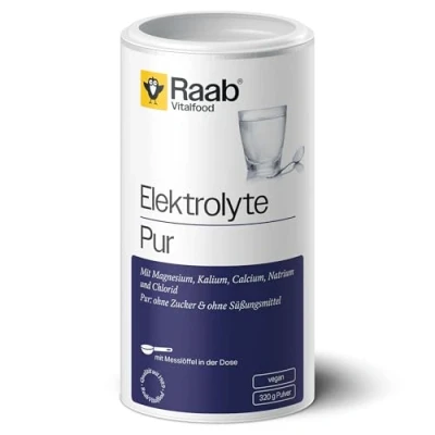 Abbildung von Raab Vitalfood® Elektrolyte Pur (320 g) vegan, mit Messlöffel, Pulver ohne Zucker und Süßungsmittel, Perfekt für Sportler bei Flüssigkeitsverlust