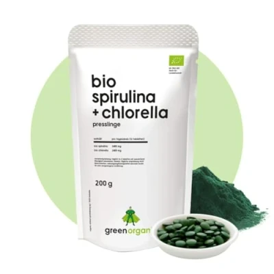 Abbildung von Bio Spirulina + Chlorella 400 Tabletten 200g 500mg pro Tablette Plantensis und Vulgaris Algen Hochdosiert Presslinge Kontrolliert biologischer Anbau (200 g, Chlorella)
