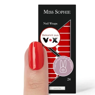 Abbildung von Original Miss Sophie Nagelfolien Lipstick Red I 24 ultra dünne Nagellack Streifen einfarbig Für Finger &amp; Fußnägel Hält auf Natur sowie lackierten, Acryl , Gel Shellac Nägeln
