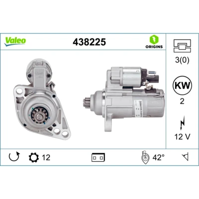 Abbildung von VALEO NEW ORIGINAL PART 438225 Anlasser 12 2 VOLKSWAGEN: Transporter 5, 5 Bus, Passat B6 Variant, AUDI: A3 Hatchback, Sportback