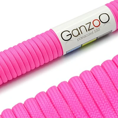 Abbildung von Ganzoo Paracord 550 Seil Neon Magenta 4mm Schnur Typ 3, Nylon &amp; Polyester, ideal für Basteln von Hundeleine Halsband Armband/Camping Survival und Outdoor 15 Meter Allzweckseil 7 Innenstränge