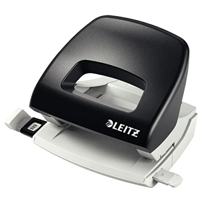 Abbildung von Leitz Kleiner Büro Locher aus Metall, 16 Blatt, Anschlagschiene mit Formatangaben, Ergonomisches Design, schwarz, 50386095
