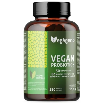 Abbildung von Vegageno Probiotika 180 Kapseln Kulturen Komplex 30 Stämme &amp; 80 Milliarden KBE Darmsanierung Darmbakterien für eine gesunde Darmflora. Kaplsen med Prebiotika.