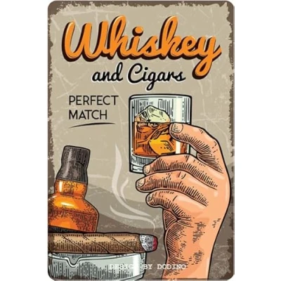Abbildung von DODINO retro blechschilder WHISKEY AND CIGARS Bar Schild, 20x30cm, Metallschilder vintage für Partyraum, Kellerbar, Dart, Dekoration Küche aus Metall als Geschenk