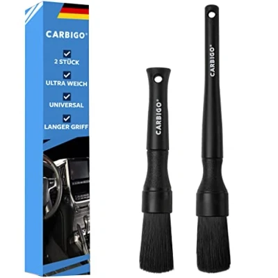 Abbildung von Carbigo® Profi Autopinsel 2er Set Weicher Auto Reinigungspinsel Schonend einfache Autopflege Universal anwendbar Passend für empfindliche Oberflächen Detailing Pinsel (All Black)