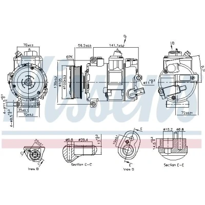 Abbildung von NISSENS 890773 Kompressor 7SEU17C 12 PAG 46 R 134a VOLKSWAGEN: Transporter 6, Multivan 6 Bus