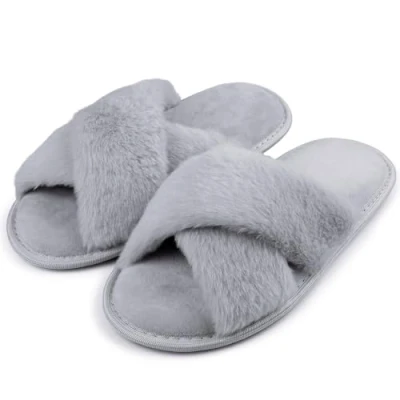 Abbildung von riemot Hausschuhe Damen Winter Plüsch Pantoffeln Memory Schaum Warme Hausschlappen Bequeme Rutschfeste Flauschige Slipper, Grau Blau, gr.38 39